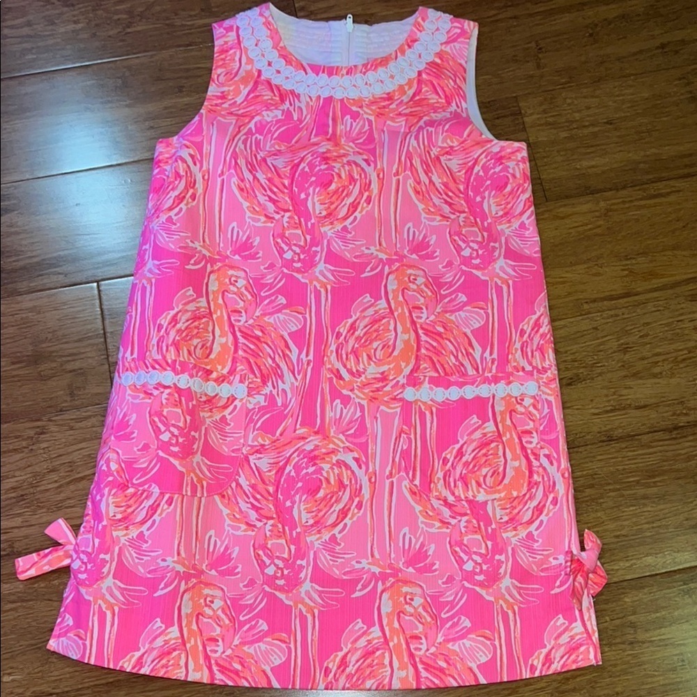 Lilly Pulitzer girls classic shift dress in print Tiki pink tappin it back NWT